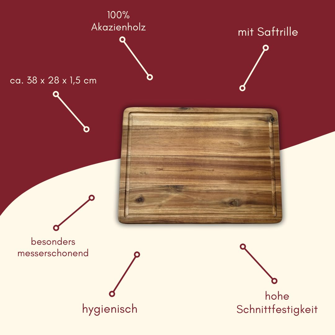 Personalisierte Akazienholz-Schneidebrett mit Saftrille für Grillprofis