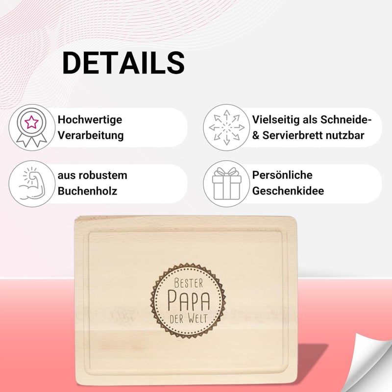 Personalisierte Buche Schneidebrett 40 cm mit Saftrille für Papa