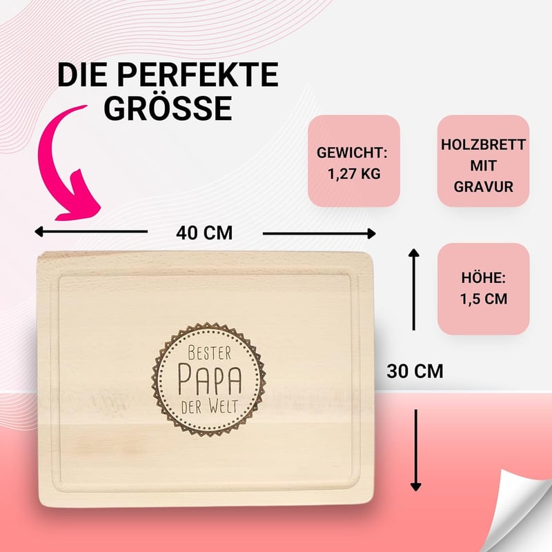 Personalisierte Buche Schneidebrett 40 cm mit Saftrille für Papa