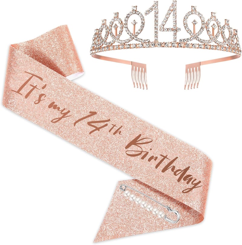14. Geburtstag Schärpe mit Tiara für Mädchen - Rose Gold Krone