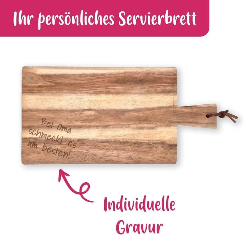Personalisierte Akazienholz-Schneidebrett mit Gravur, 35x18cm