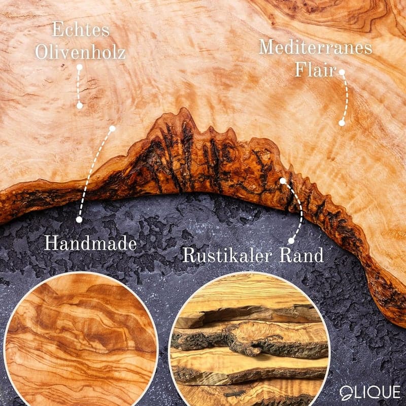 Personalisierte Olivenholz-Schneidebrett mit Gravur 45-49 cm