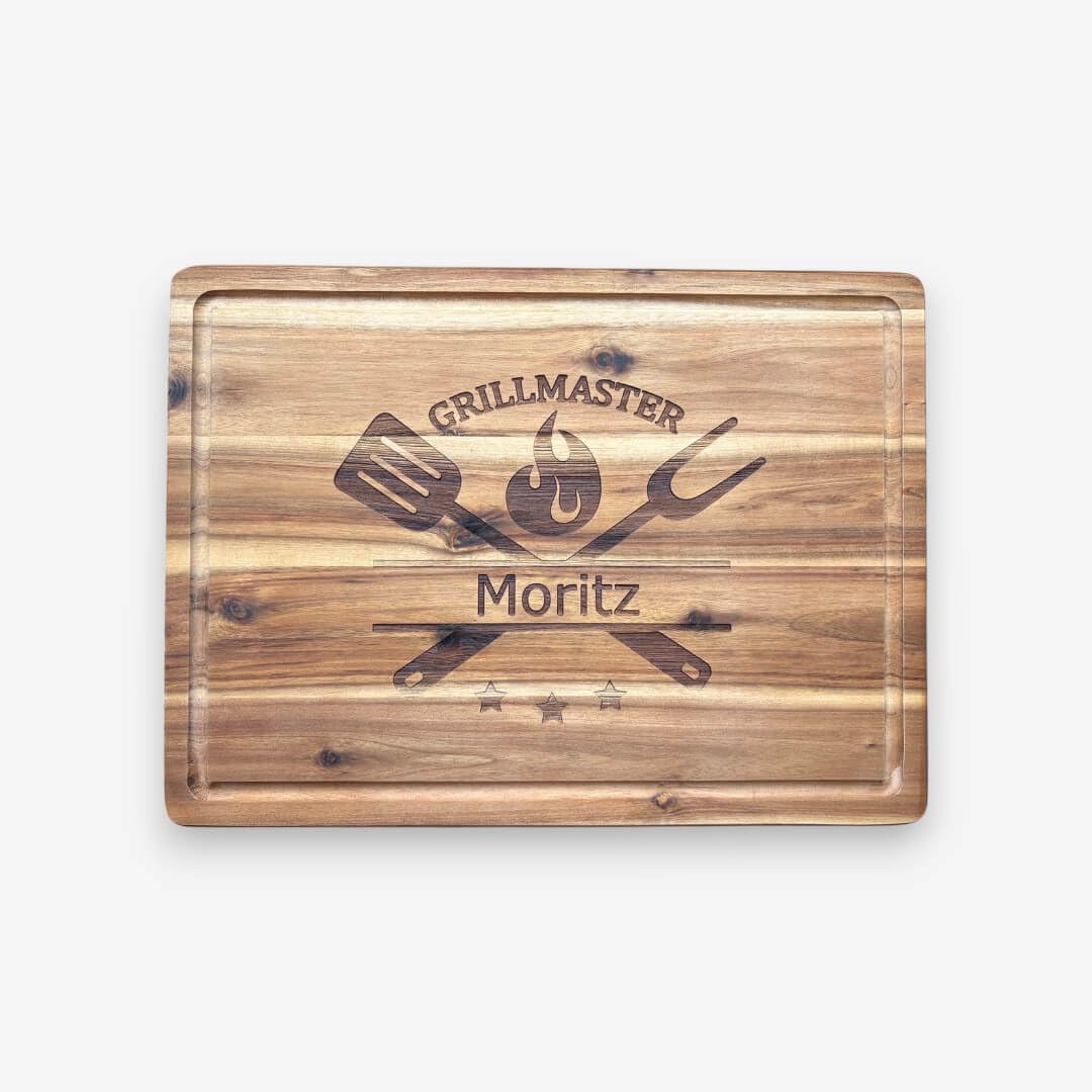 Personalisierte Akazienholz-Schneidebrett mit Gravur für Grillmeister