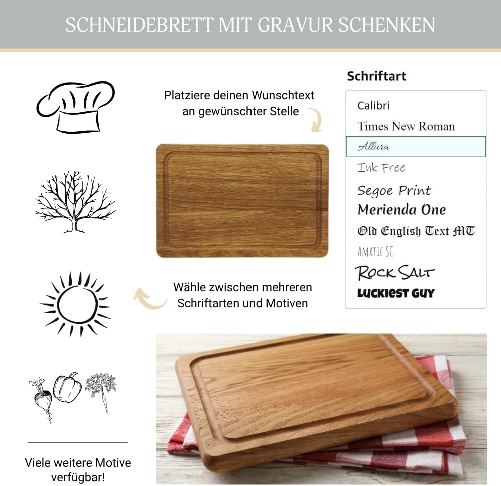 Personalisierte Holz-Schneidebrett von HOFMEISTER® für Männer - Hochzeits- und Geburtstagsgeschenk