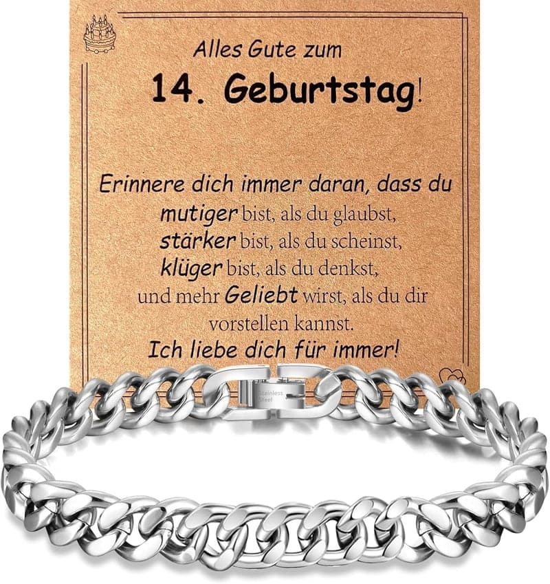 Edelstahl Kubanisches Armband 21CM für Jungen zum 13.-18. Geburtstag