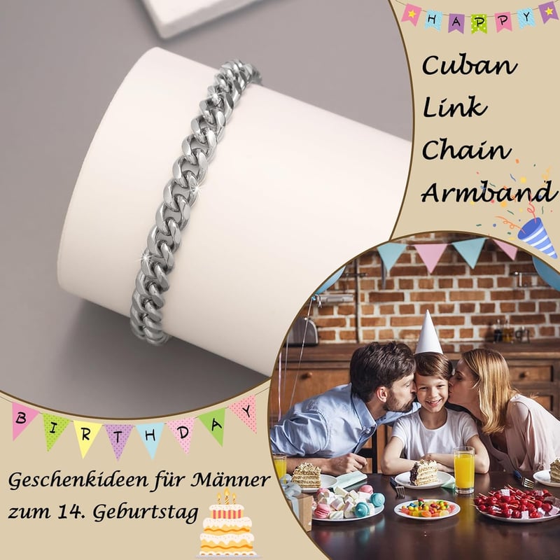 Edelstahl Kubanisches Armband 21CM für Jungen zum 13.-18. Geburtstag