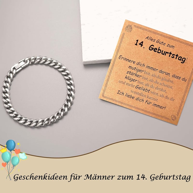 Edelstahl Kubanisches Armband 21CM für Jungen zum 13.-18. Geburtstag