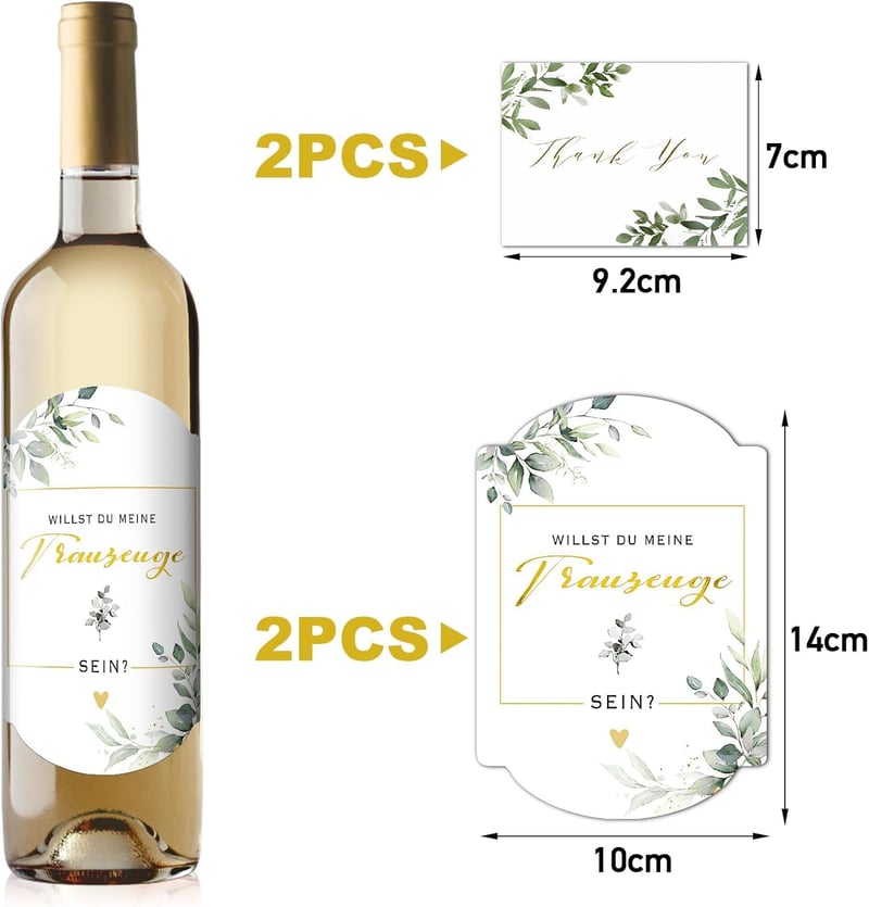 Trauzeuge Geschenk: 2 Flaschenetiketten mit Grußkarten