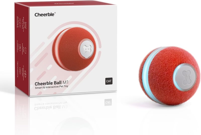 Interaktives Katzenspielzeug, USB-wiederaufladbarer Katzenball mit LED - Rot
