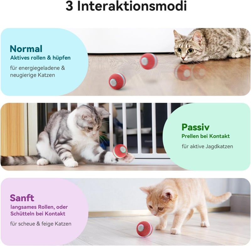 Interaktives Katzenspielzeug, USB-wiederaufladbarer Katzenball mit LED - Rot
