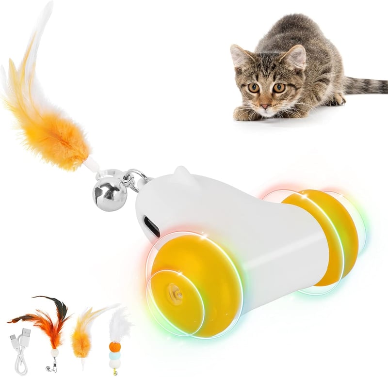 Elektrisches Katzenspielzeug mit 3 Federn, 2 Geschwindigkeiten, weiß