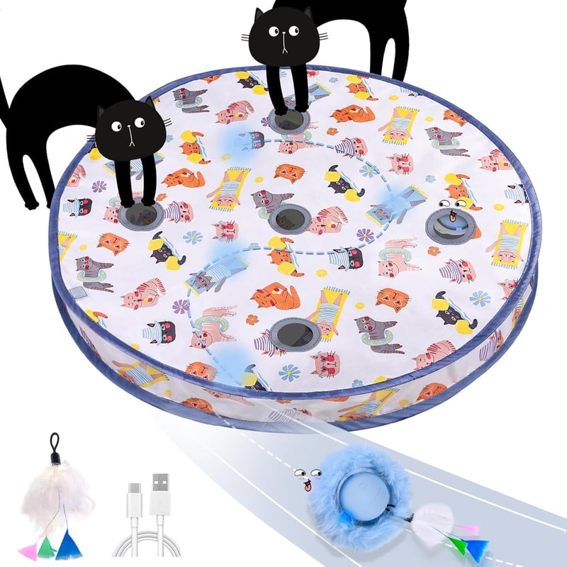 Beweglicher Katzenspielzeug-Ball mit Maus und 5-Loch-Versteckspiel