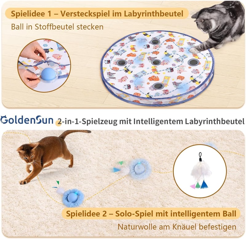 Beweglicher Katzenspielzeug-Ball mit Maus und 5-Loch-Versteckspiel
