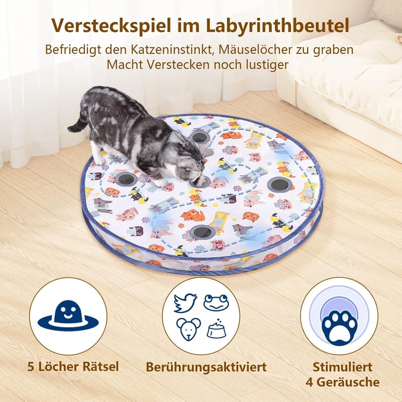 Beweglicher Katzenspielzeug-Ball mit Maus und 5-Loch-Versteckspiel