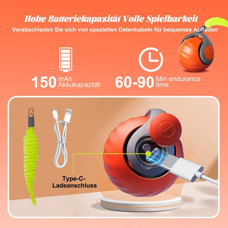 Interaktives Katzenspielzeug mit Flauschigem Schwanz – Wiederaufladbarer Rolling Ball