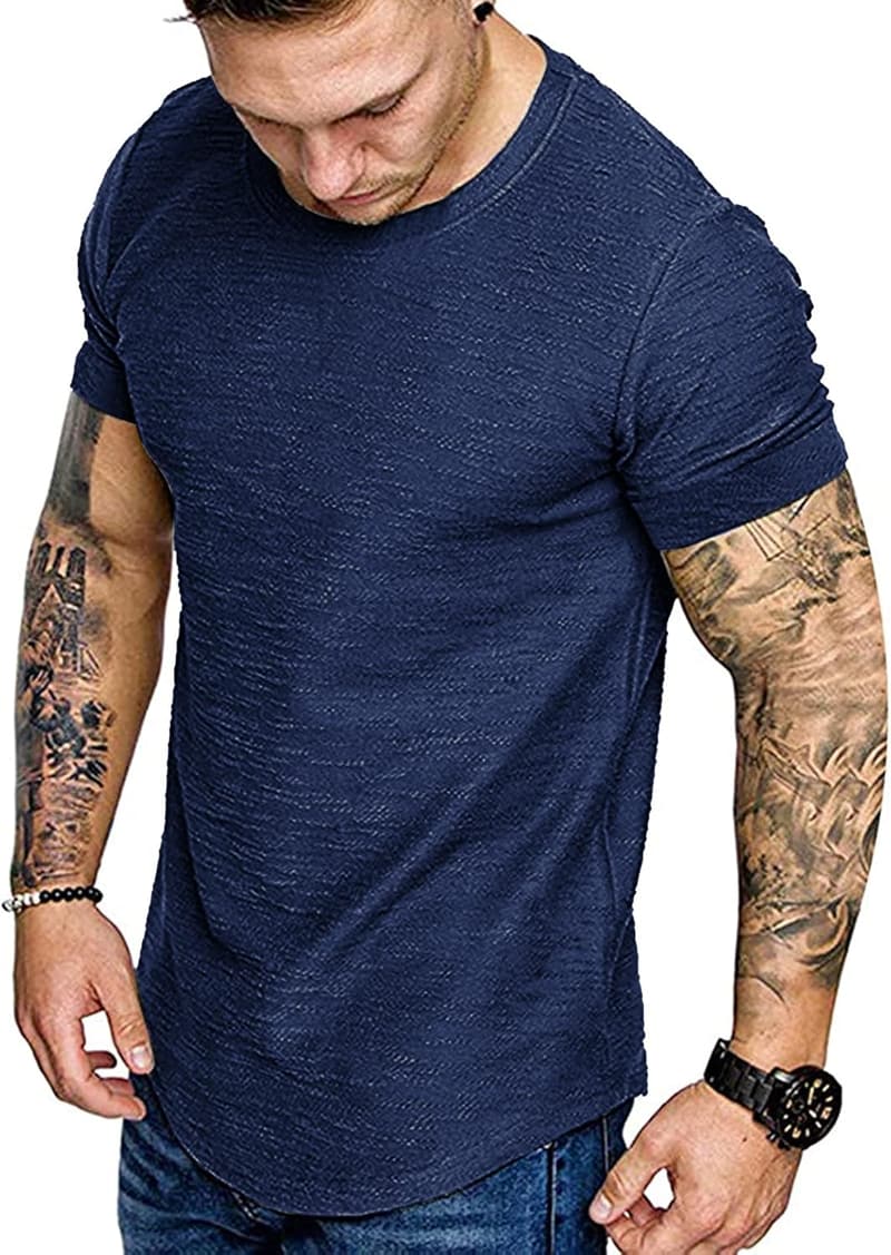 Slim Fit Herren T-Shirt für Fitness und Sport - Einfarbig, Rundhals
