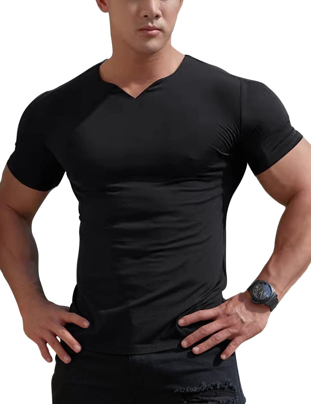 Herren Mesh T-Shirt mit V-Ausschnitt für Fitness und Bodybuilding