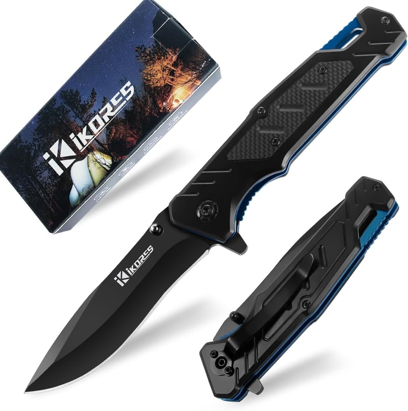 IKORES Klappmesser aus Edelstahl mit Taschenclip und Nylonscheide für Outdoor-Aktivitäten