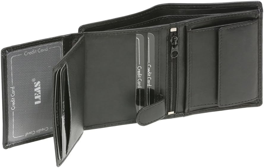 Echtleder Mini-Kombibörse mit RFID-Schutz, schwarz, hochformatig