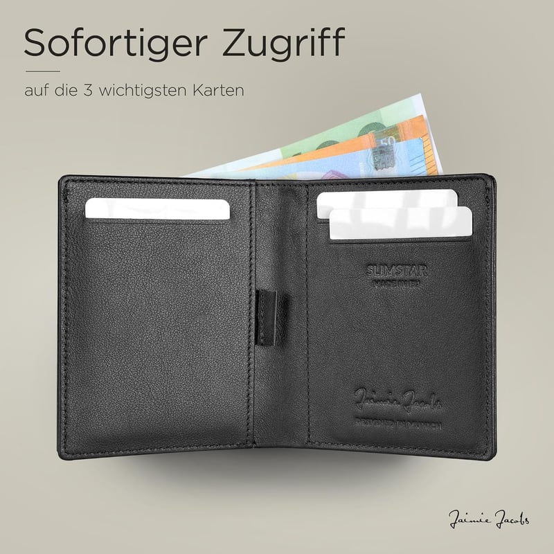 SLIMSTAR Leder-Geldbörse für Herren im Hochformat (Schwarz)