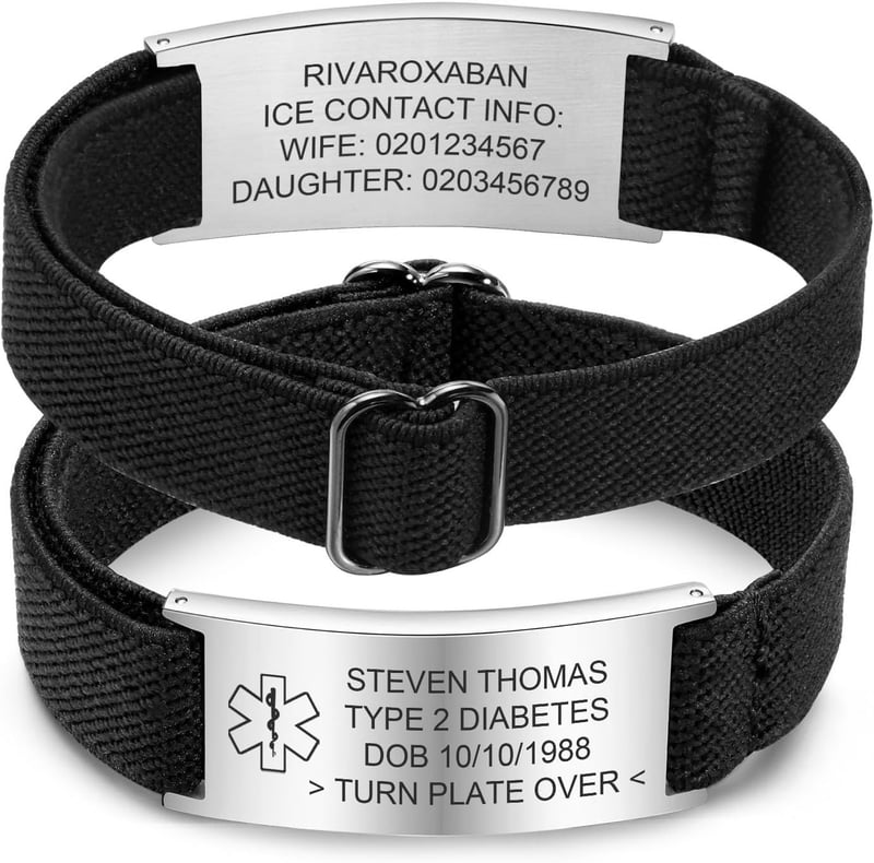 Personalisierte SOS-ID Armbänder für Notfälle mit Gravur