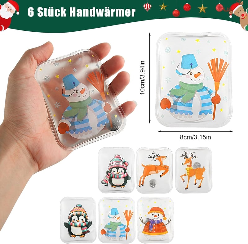 Wiederverwendbare Taschenwärmer für Kinder - 6er Set im Winterdesign
