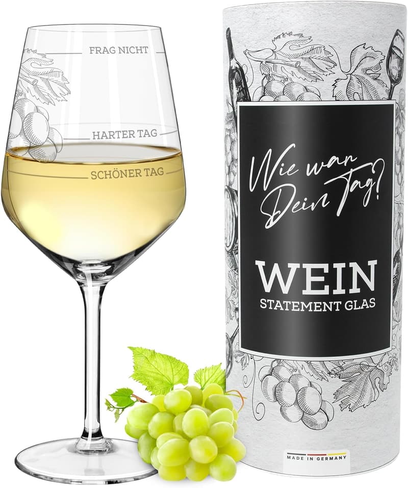 Weinglas „Wie war Dein Tag?“ in Geschenkbox | 530 ml | Geschenk für Paare