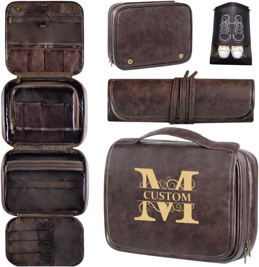 Personalisierte 3-in-1 PU-Leder Kulturtasche für Männer, wasserdicht