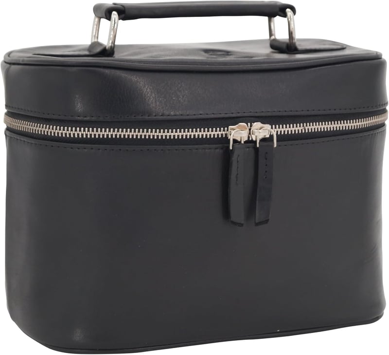 Handgemachte Kosmetiktasche Leonie aus dickem Leder (Schwarz)