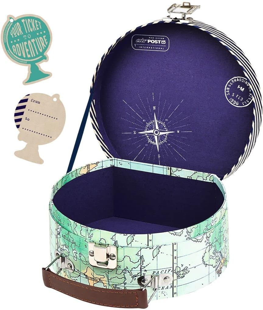 Geschenkkoffer für Reiseerinnerungen mit Grußkarte im Retro-Design
