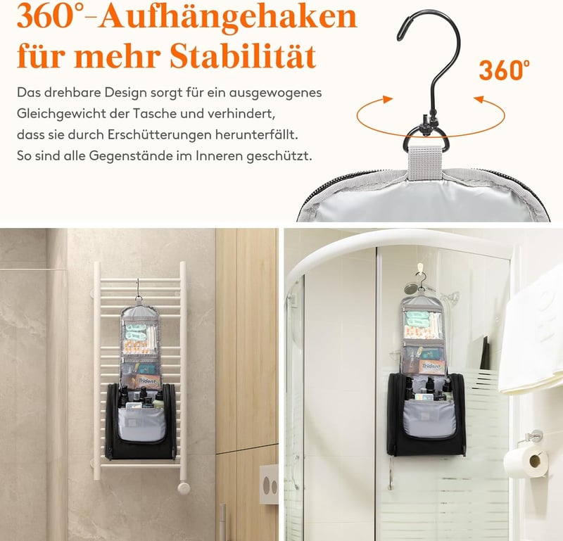 Reise Kulturbeutel für Männer und Frauen, wasserdicht, Schwarz