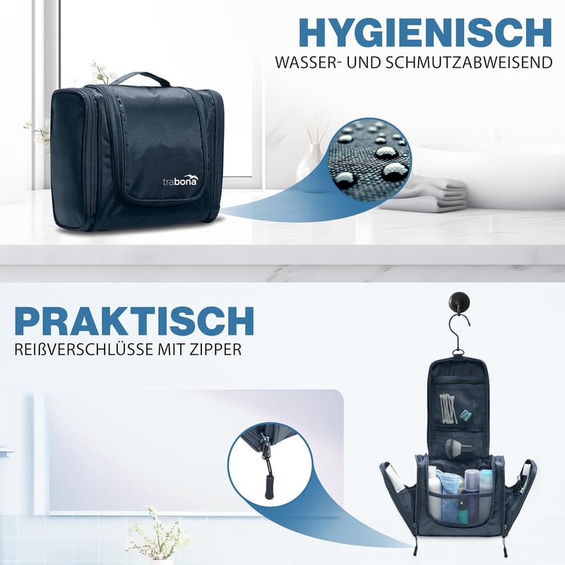 Kulturbeutel zum Aufhängen für Herren - Premium Reise-Waschtasche