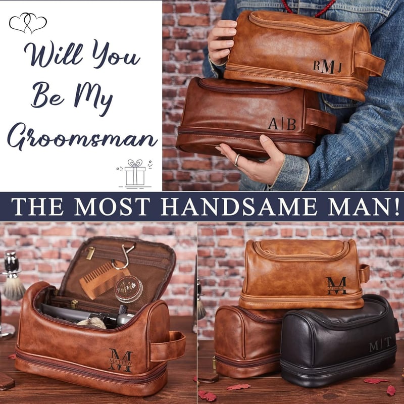 Personalisierte Ledertasche für Männer mit Haken für Toilettenartikel