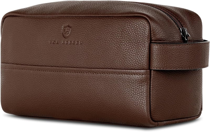Echtleder Kulturbeutel für Herren und Damen - große Reisetasche in Braun