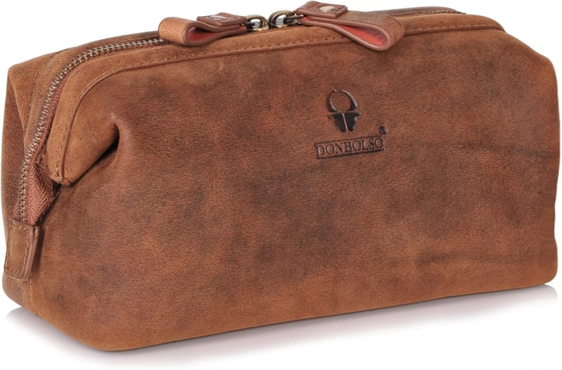 Kulturbeutel Kopenhagen aus Leder für Damen und Herren (Braun Vintage)