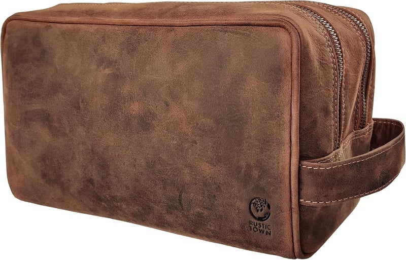 Rustikale Leder-Kulturtasche für Reisen (Braun)