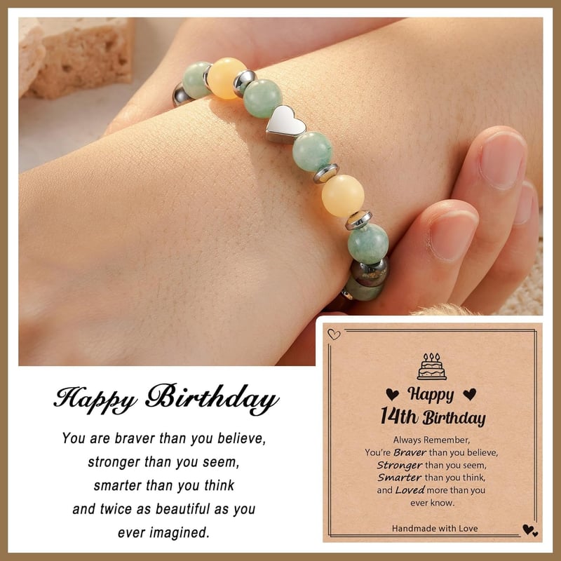 Naturstein-Armband mit Bedeutungsvoller Karte - Geschenk für Mädchen zum 14-16. Geburtstag