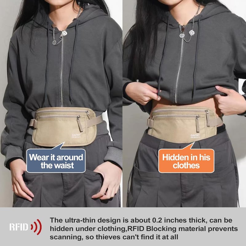 RFID-blockierender Geldgürtel für Damen und Herren, beige