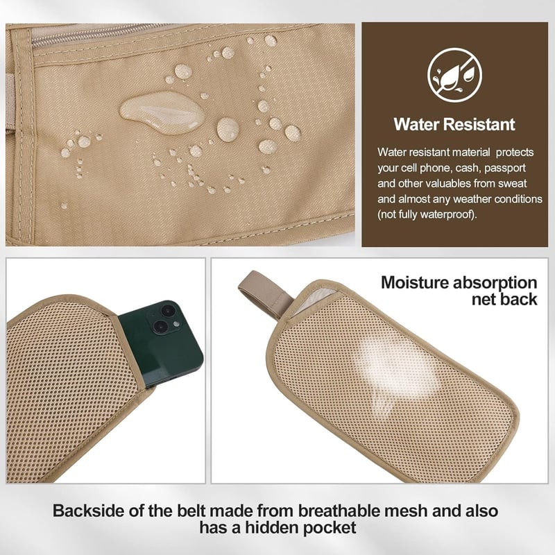 RFID-blockierender Geldgürtel für Damen und Herren, beige