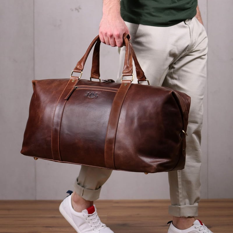 Handgefertigte XL Reisetasche aus echtem Leder für Herren und Damen - Braun