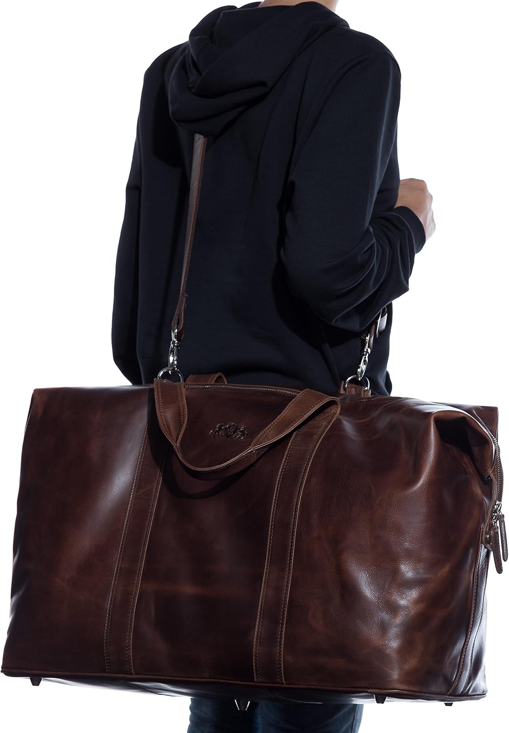 Handgefertigte XL Reisetasche aus echtem Leder – erweiterbarer Weekender in Braun für Herren und Damen