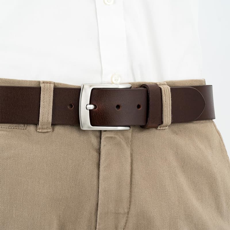 Vollleder-Gürtel für Herren, 40 mm breit, schwarz/dunkelbraun