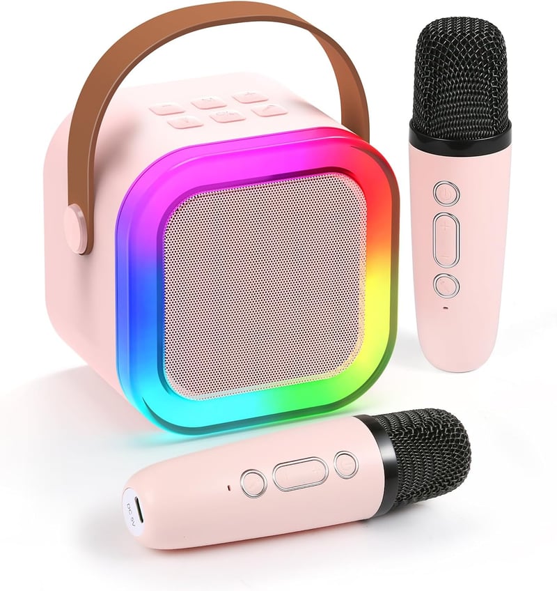 Tragbare Karaoke-Maschine für Kinder mit 2 Mikrofonen und LED-Effekten
