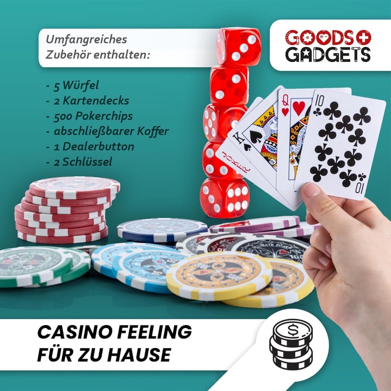 Profi Pokerkoffer mit 500 Metallkern-Chips und Zubehör