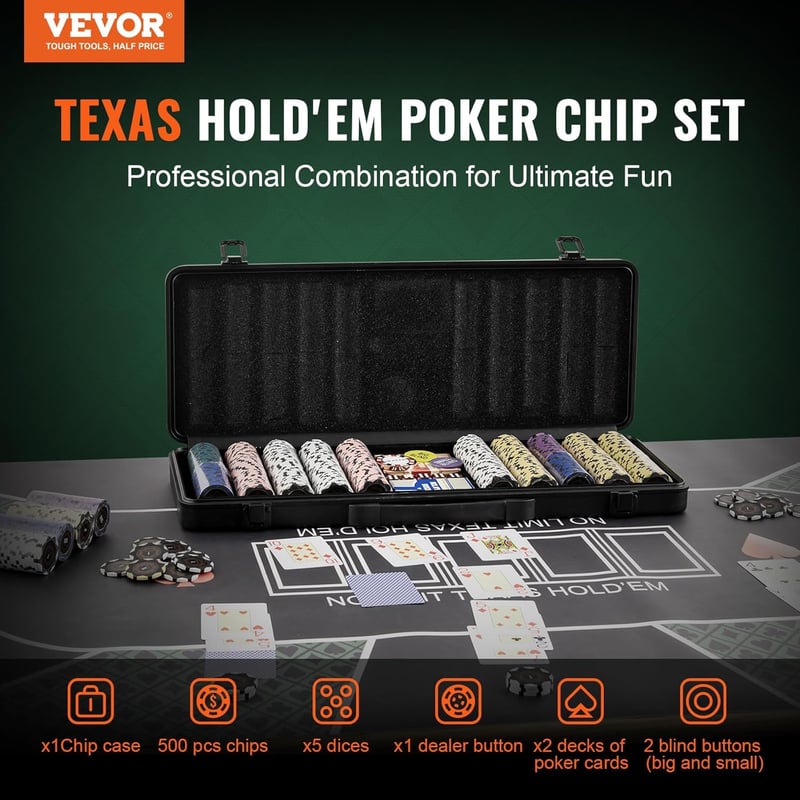 VEVOR 500-teiliges Pokerchip-Set mit ABS-Koffer für 9-10 Spieler
