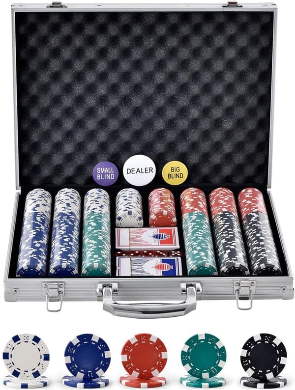 Pokerchip-Set mit Alu-Koffer für 9-10 Spieler, 500 Teile