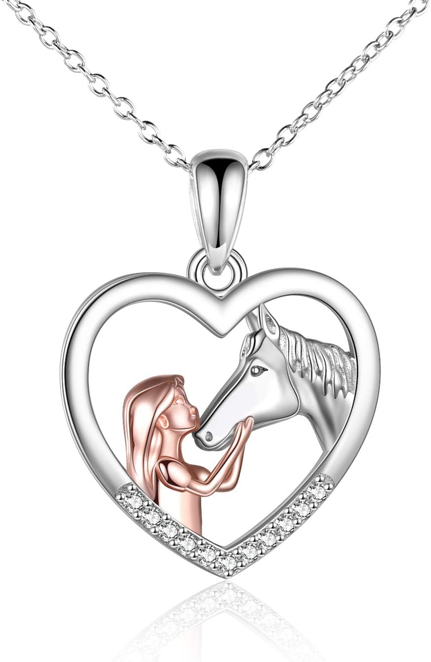 Sterlingsilber Halskette mit Mädchen und Pferd für Mädchen