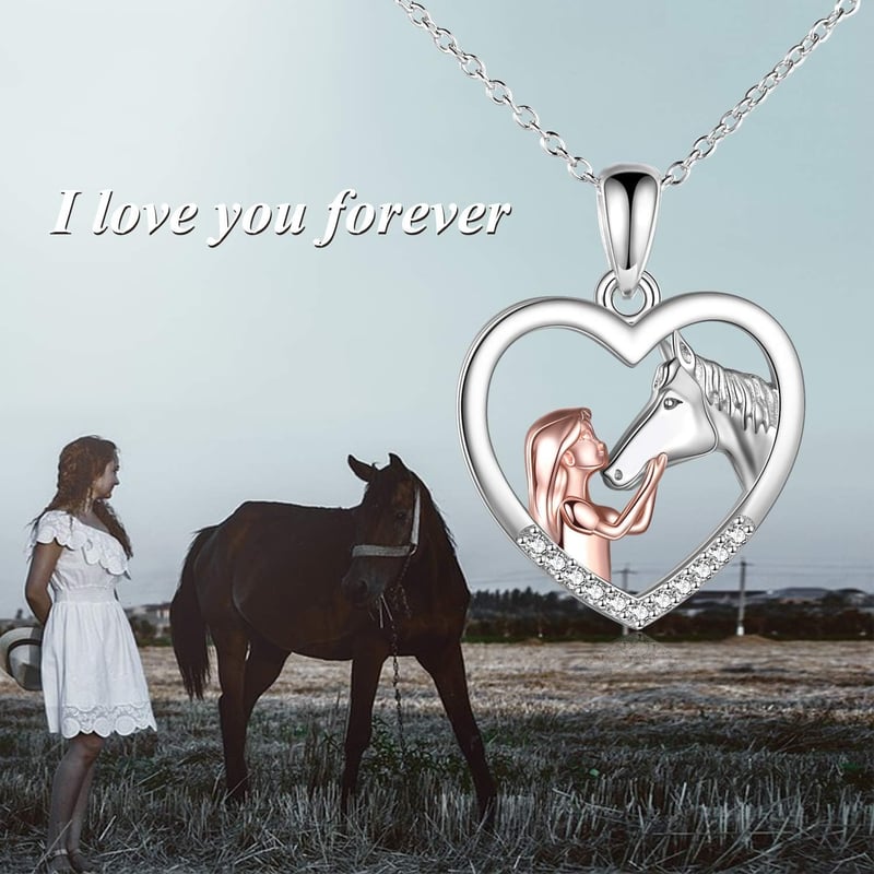 Sterlingsilber Halskette mit Mädchen und Pferd für Mädchen