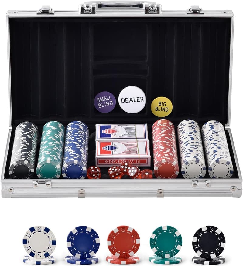 Pokerchip-Set mit Alu-Koffer für 7-8 Spieler, 300-teiliges Komplettset