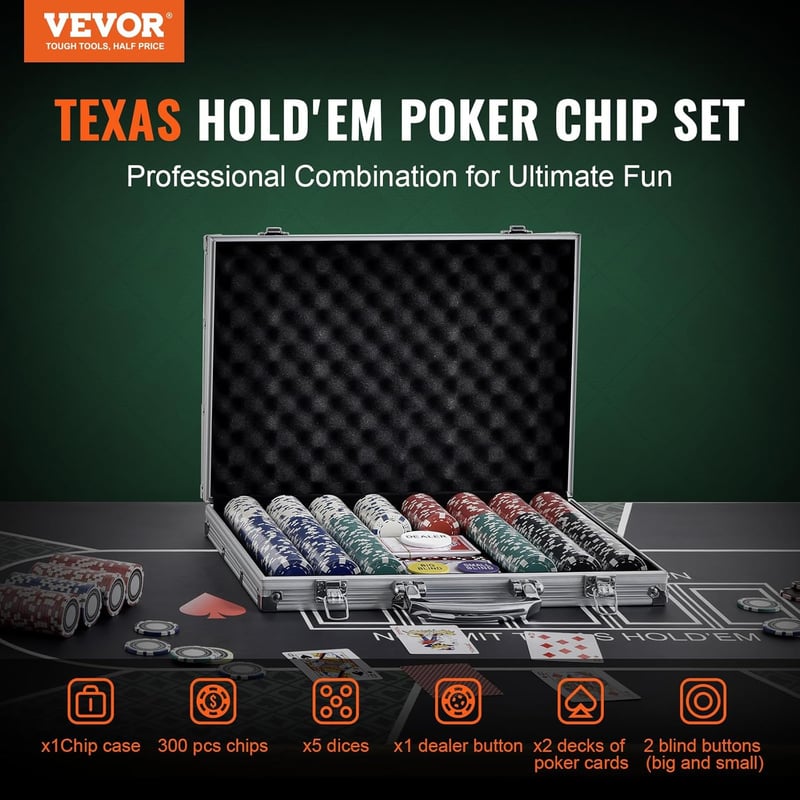Pokerchip-Set mit Alu-Koffer für 7-8 Spieler, 300-teiliges Komplettset